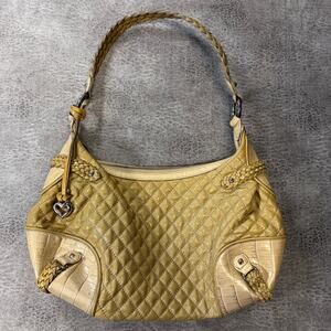 Vintage Brighton Yellow Patent Leather Quilted Shoulder Bag